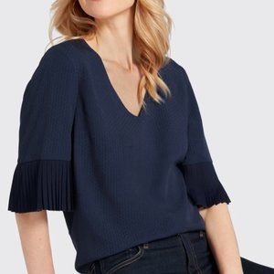 Brand New Navy Pleated Sleeve Blouse